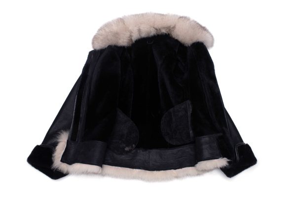 Cecily’s Black Shearling Sheepskin With Fox Fur Trim - Image 3