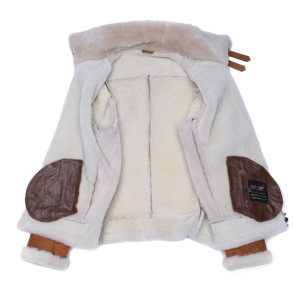 Hagan's Tan Aviator bomber Suede shearling jacket - Image 4