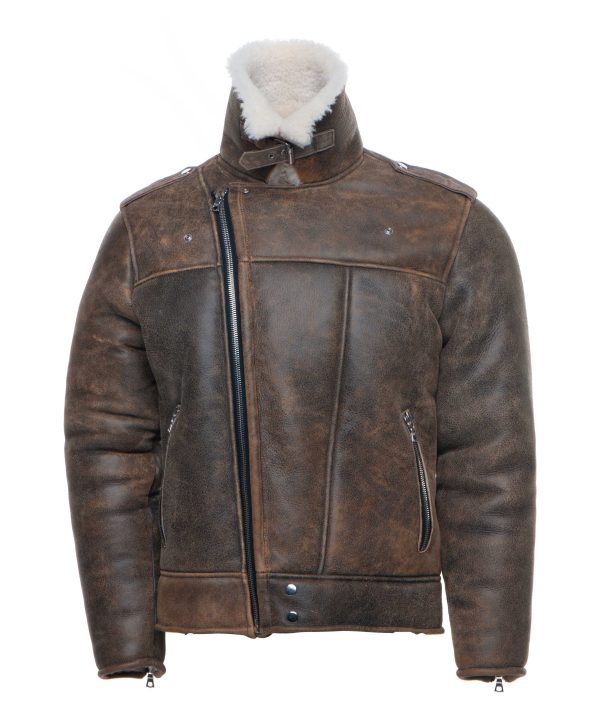 Carter's Distressed Biker bomber Shearling Jacket - Image 5