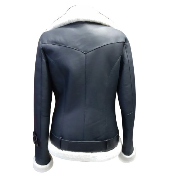 Jayne's Sheepskin Black and White Biker Shearling Jacket - Image 2