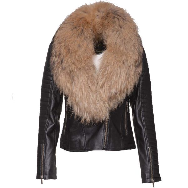 Luciana's Fur Shawl leather jacket with ribbed sleeve detailing