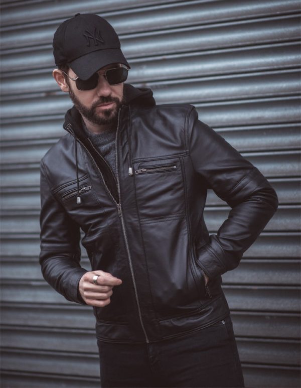 Wilder Black Leather Jacket With Removable Hoodie - Image 2