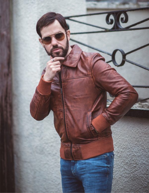 Boyd's Rust Leather Jacket with ribbed cuffs - Image 2