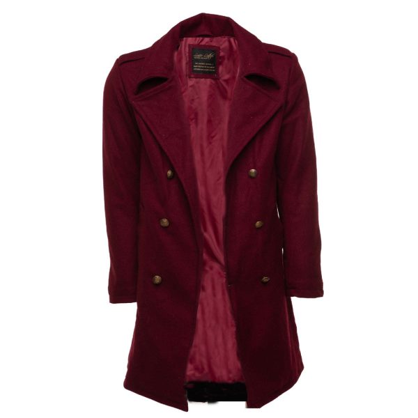 Men's Burgundy Wool 3/4 double breasted coat - Image 2