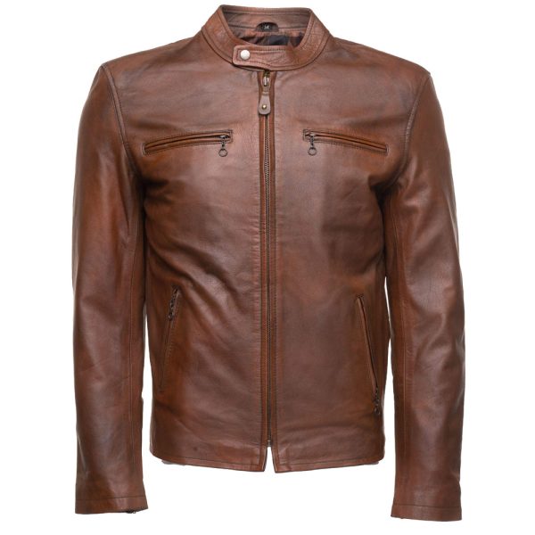 Nick Hawley's Two -Tone brown Cafe racer Leather Jacket