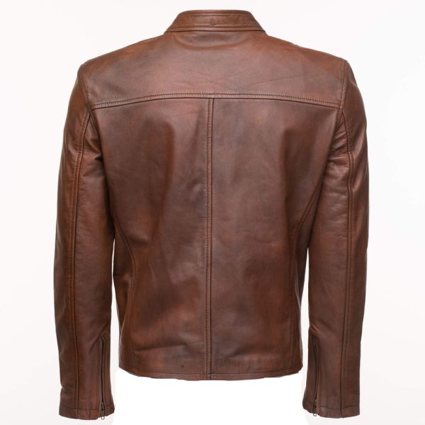 Nick Hawley's Two -Tone brown Cafe racer Leather Jacket - Image 2