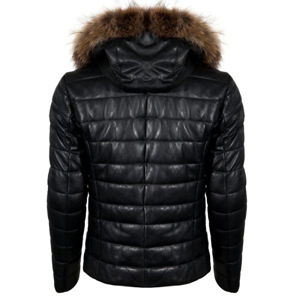 Richie Winter Puffer leather jacket with fur hoodie - Image 2