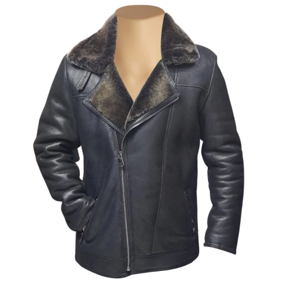 Robbie's Black Shearling Sheepskin Car coat