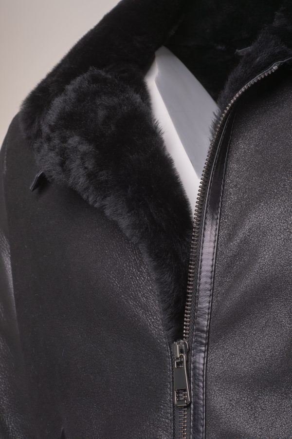 Black B3 Bomber Aviator Shearling Jacket - Image 4