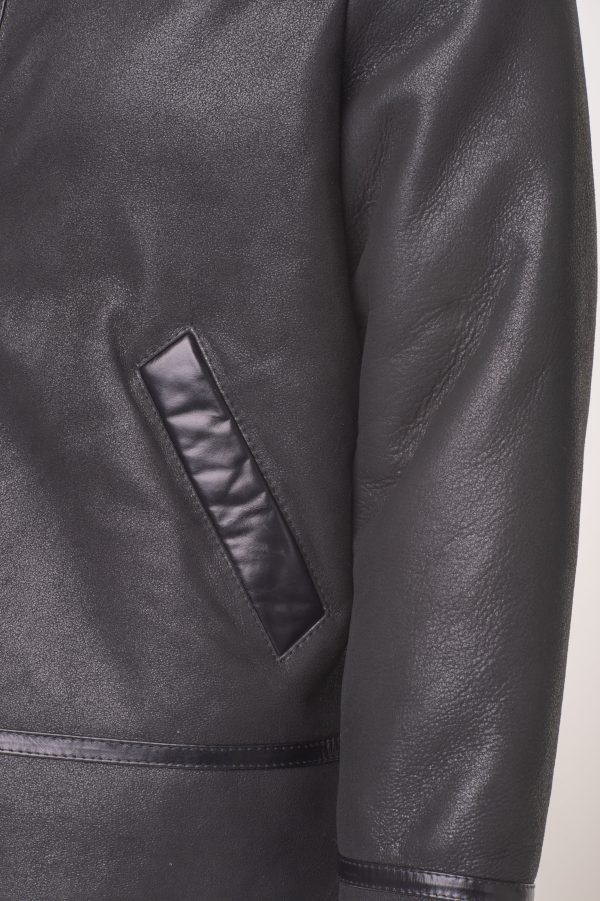 Black B3 Bomber Aviator Shearling Jacket - Image 5