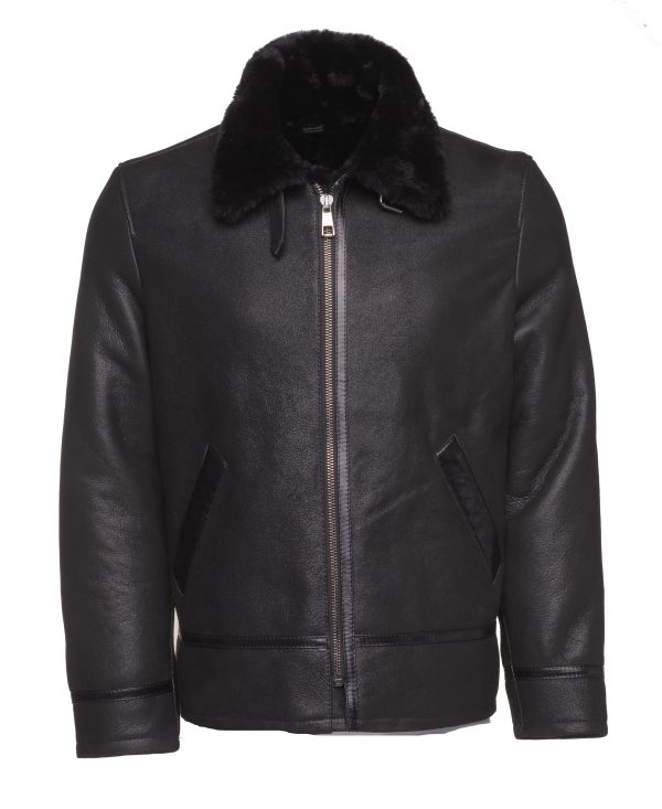 Black B3 Bomber Aviator Shearling Jacket - Image 6