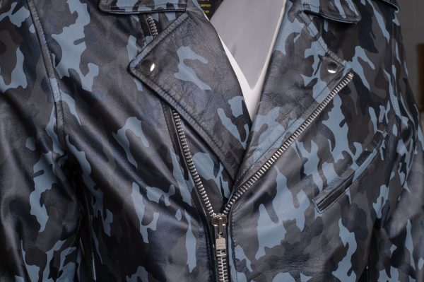 Aman Dowling's Blue Camouflage biker style jacket - Image 3