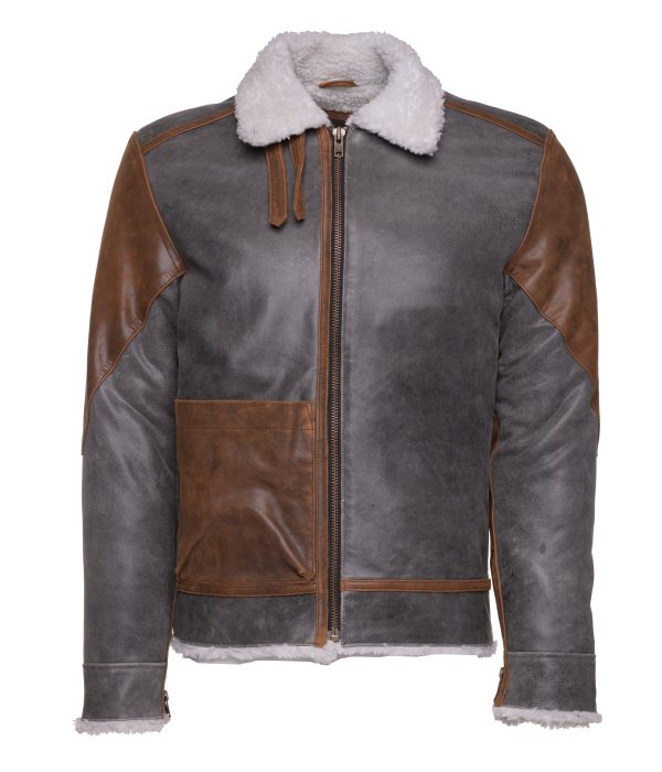 Scott's Patched Leather jacket with Sherpa Lining - Image 3