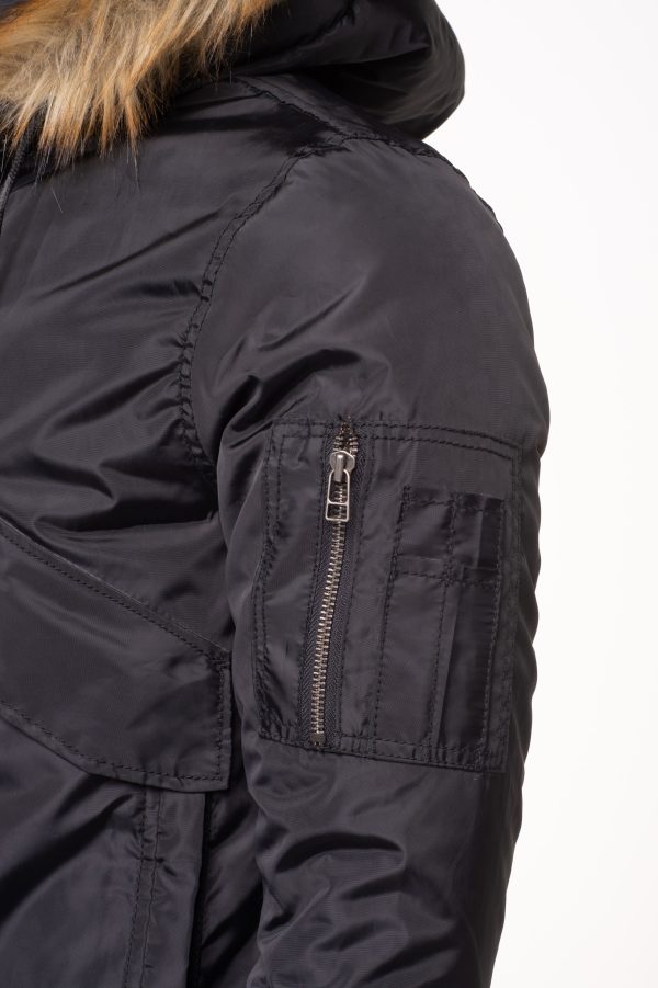 Isaac's Black Nylon flight jacket with fur on collar - Image 6