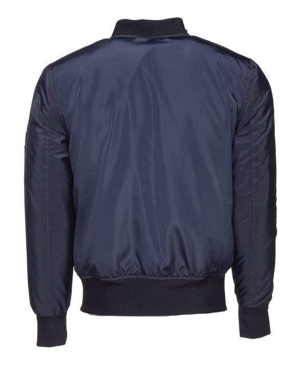 Zak's blue Nylon flight jacket with ribbed waist - Image 5