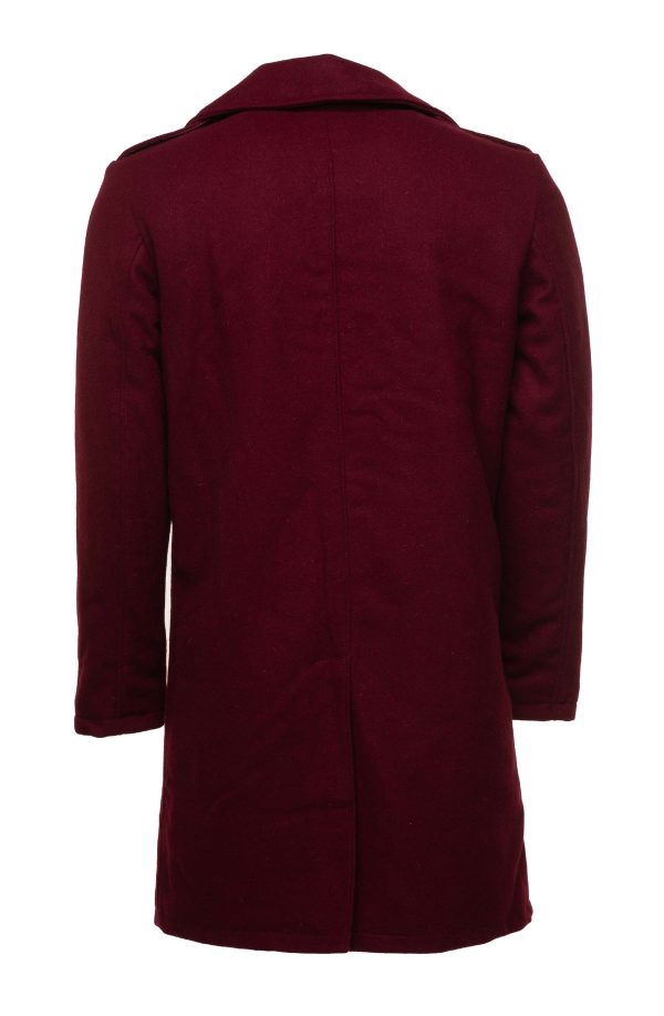 Men's Burgundy Wool 3/4 double breasted coat - Image 4