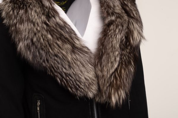 Allen Black Nubuck  Leather jacket with Real Fox Fur on collar and hoodie - Image 3