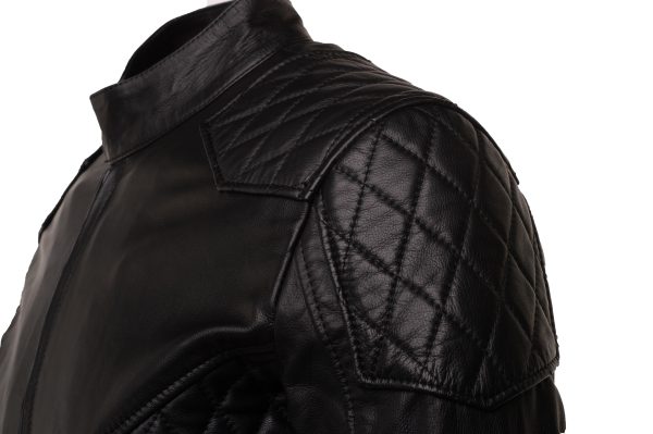 Welsh's moto style leather jacket with diamond stitching details - Image 3