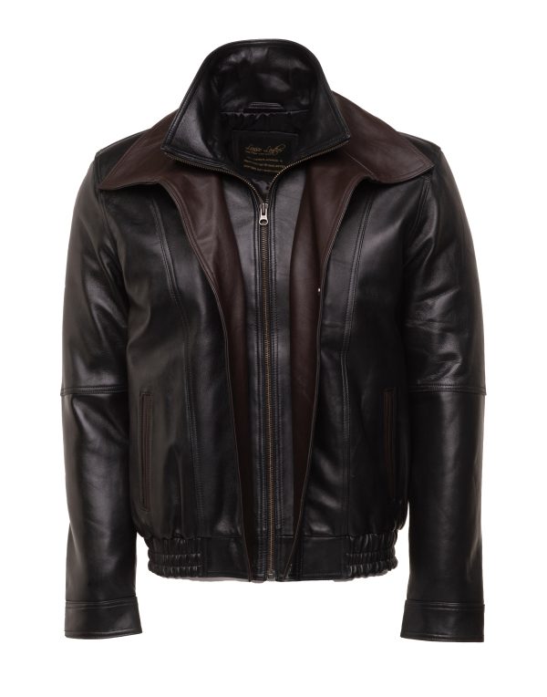 Byrne's brown and black Aviator style leather jacket with spread collars - Image 3