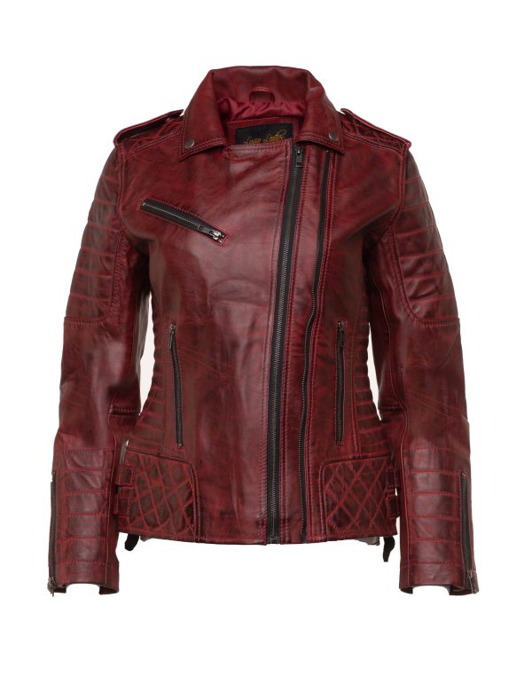 Marissa's Antique red diamond quilted leather jacket with double zipper - Image 3