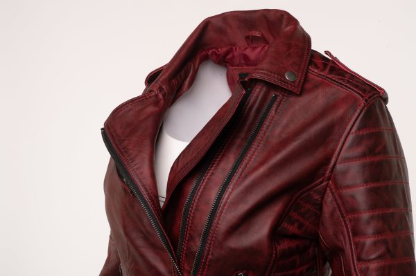 Marissa's Antique red diamond quilted leather jacket with double zipper - Image 5