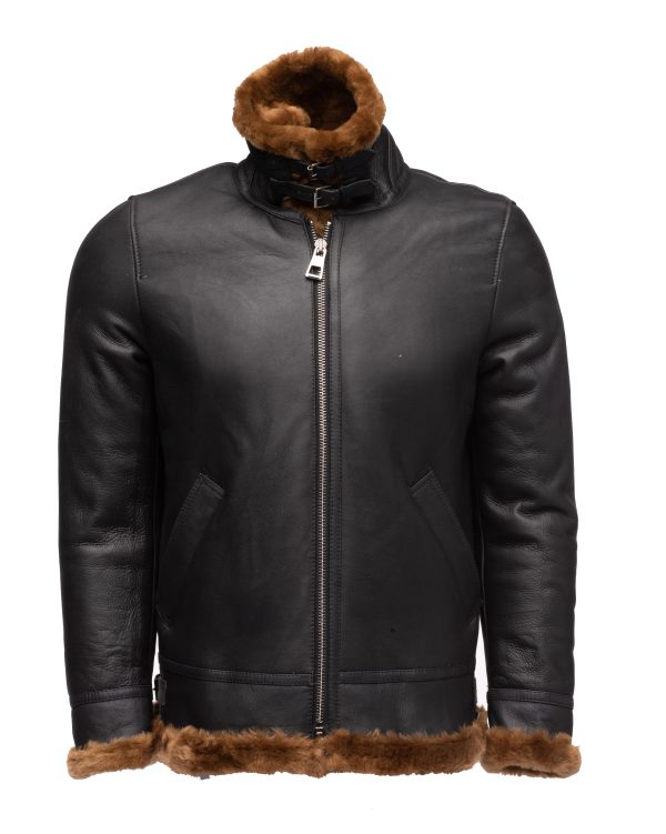 Classic Ginger Brown B3 Bomber Aviator Shearling Jacket - Image 3