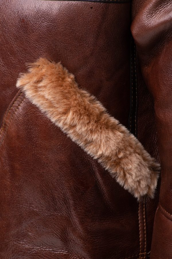 Esa Brown Bomber Sheepskin Shearling Jacket with large pockets - Image 6