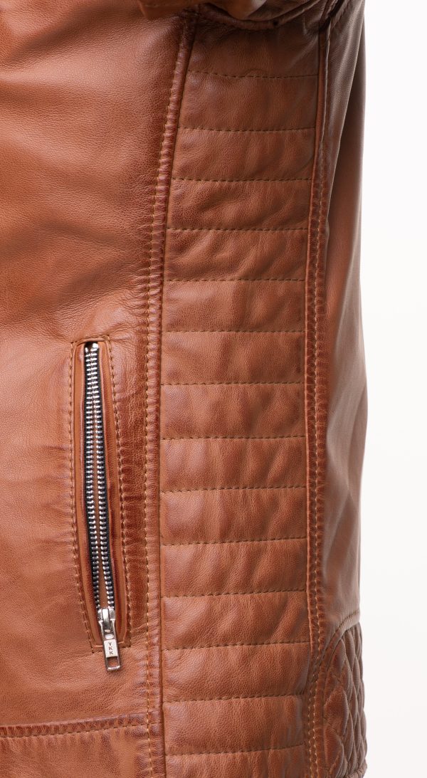 Tan Quilted Biker leather jacket - Image 4