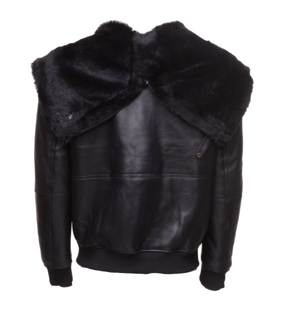 Gregos Varsity Style Sheepskin Shearling Jacket with Large Hoodie - Image 5