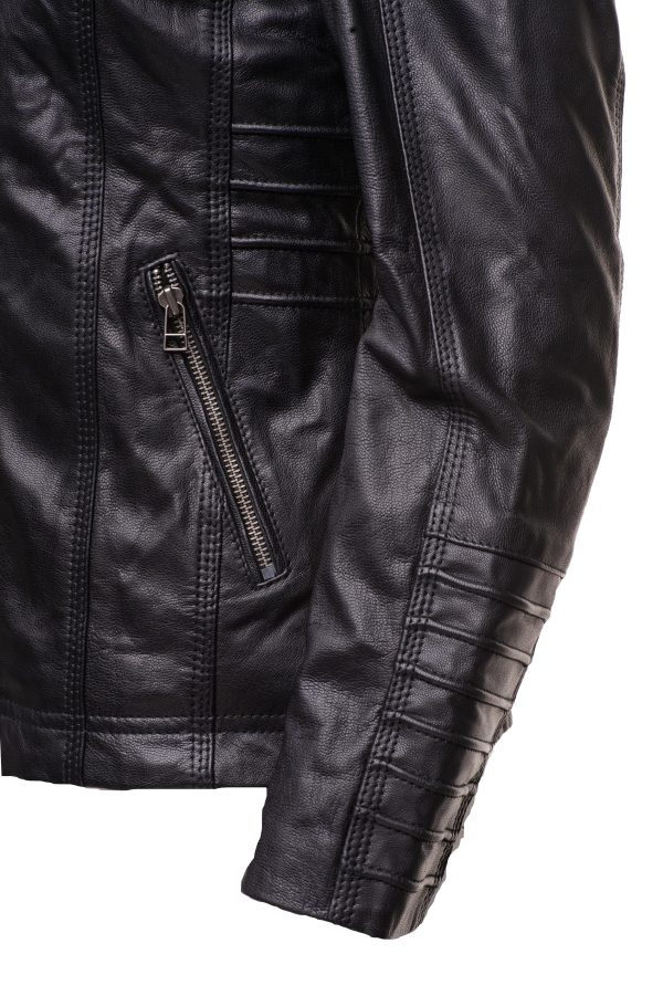 Women's black leather jacket with piping details - Image 4