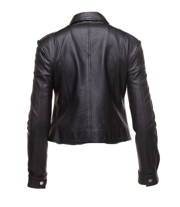 Aria Women's cropped leather jacket with snap buttons closure - Image 3