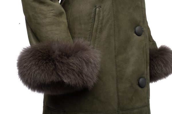 Caitlan’s Shearling Sheepskin Full Length Long Coat With Fox Fur Trim - Image 3