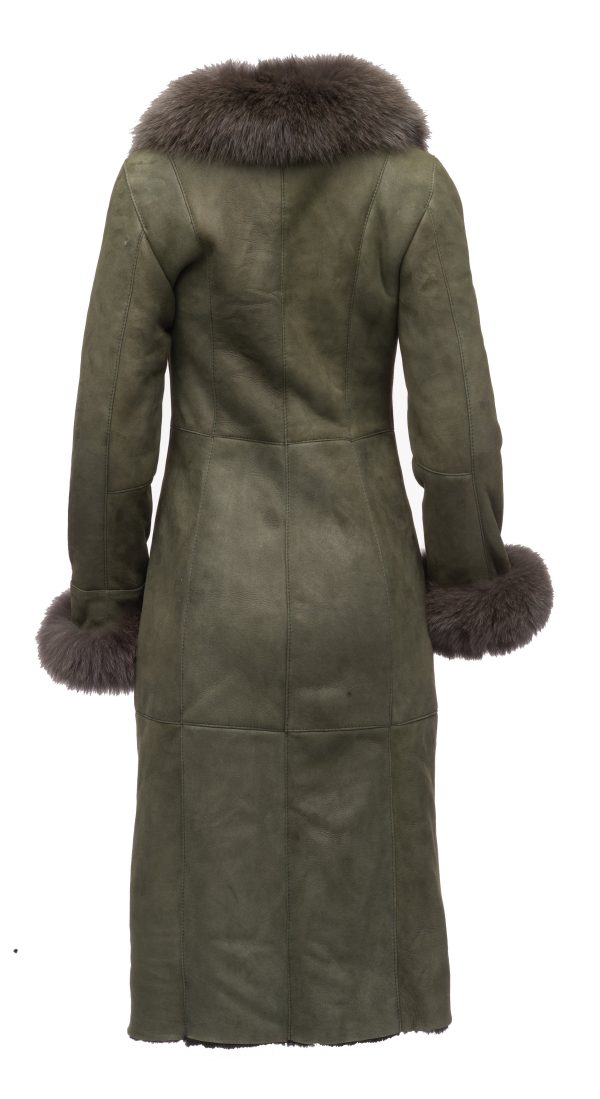 Caitlan’s Shearling Sheepskin Full Length Long Coat With Fox Fur Trim - Image 4