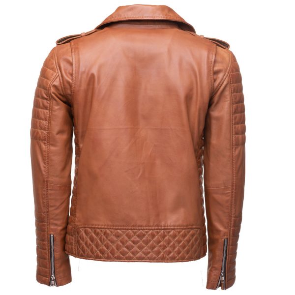 Tan Quilted Biker leather jacket - Image 2