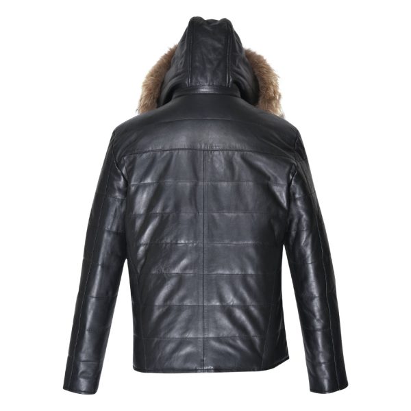 Raven black hooded puffer jacket - Image 2