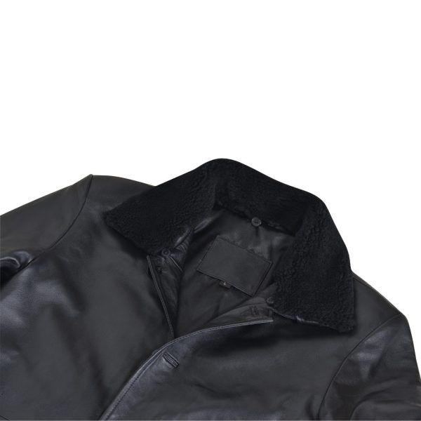 Eric's black leather car coat with fur collar - Image 5