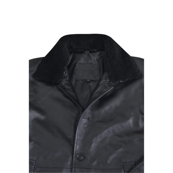 Eric's black leather car coat with fur collar - Image 6