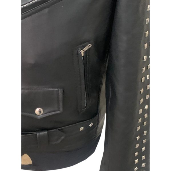 Trevor's studded black biker leather jacket - Image 3