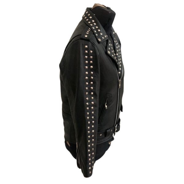 Trevor's studded black biker leather jacket - Image 4