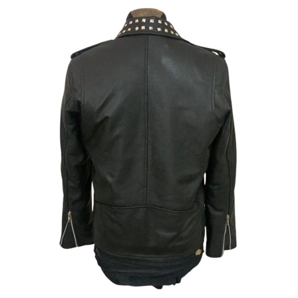 Trevor's studded black biker leather jacket - Image 2