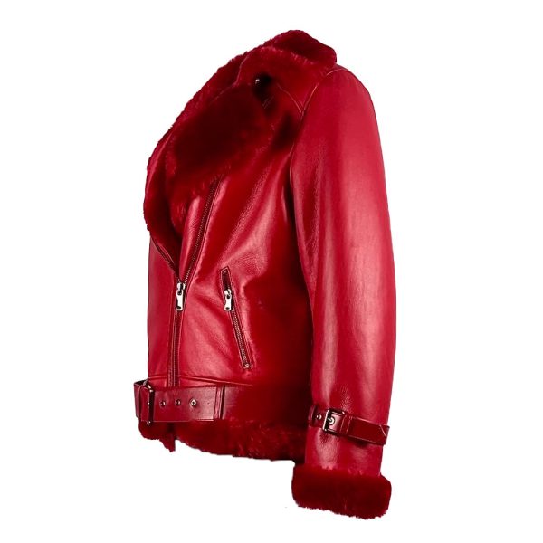 Pheonix Red Sheepskin Shearling Bomber Jacket - Image 2