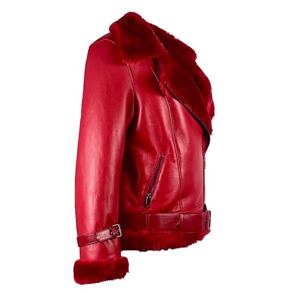 Pheonix Red Sheepskin Shearling Bomber Jacket - Image 3