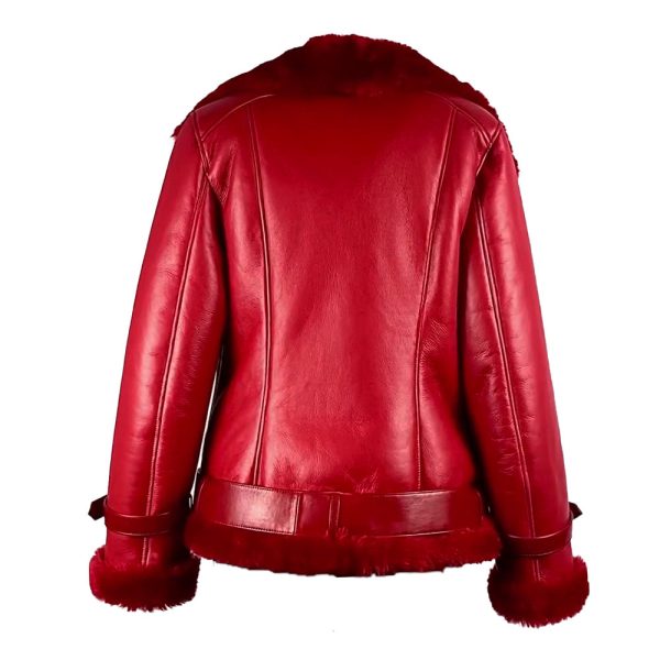 Pheonix Red Sheepskin Shearling Bomber Jacket - Image 4