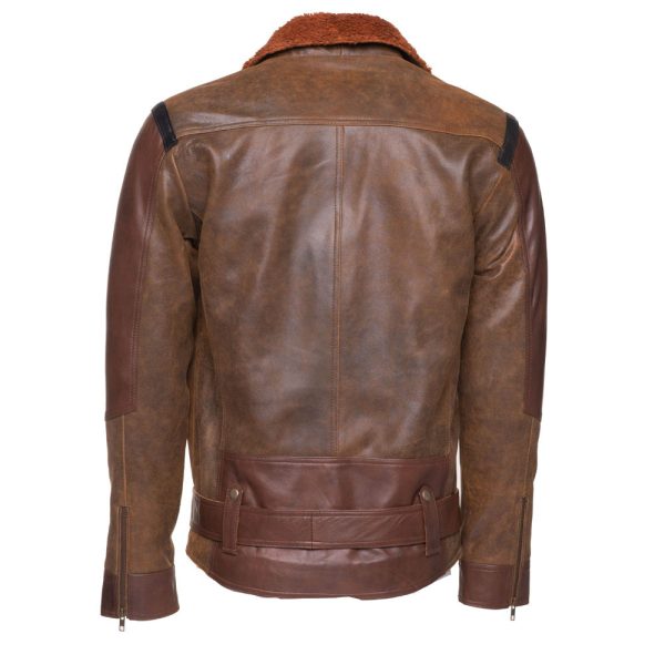 Vintage Brown Sherpa lined Leather jacket with D pocket - Image 3