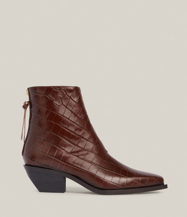 Lenora brown leather croc boots for women - Image 2