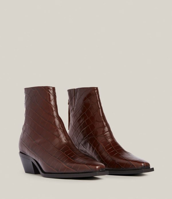 Lenora brown leather croc boots for women - Image 4