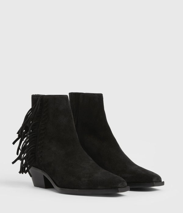 Layla suede fringe black boots for women - Image 4