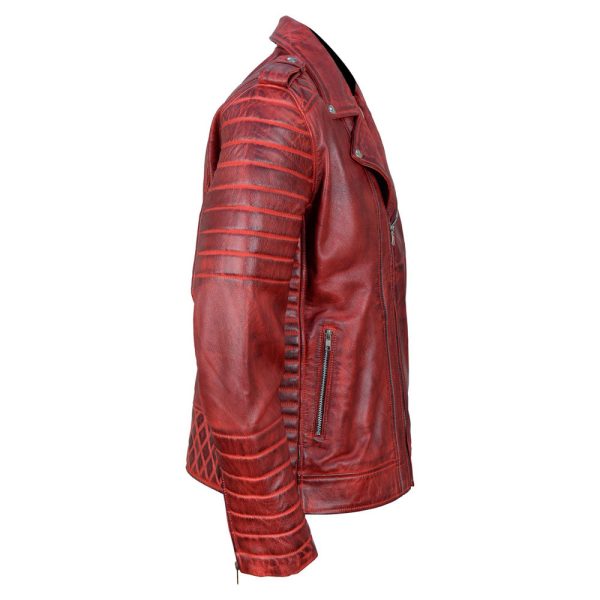 Antique Red Quilted Biker Jacket - Image 3