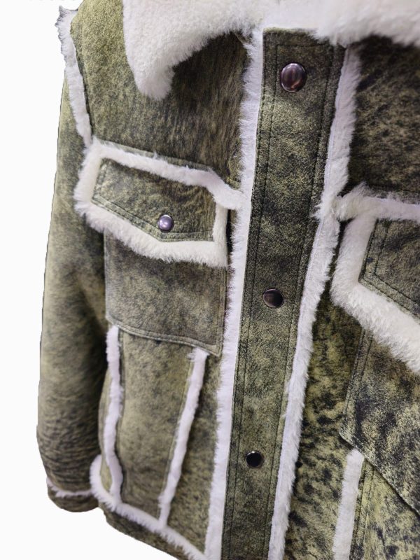 Hudson's Distressed Green Trucker Shearling Jacket - Image 3