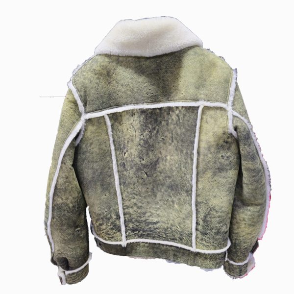 Hudson's Distressed Green Trucker Shearling Jacket - Image 2